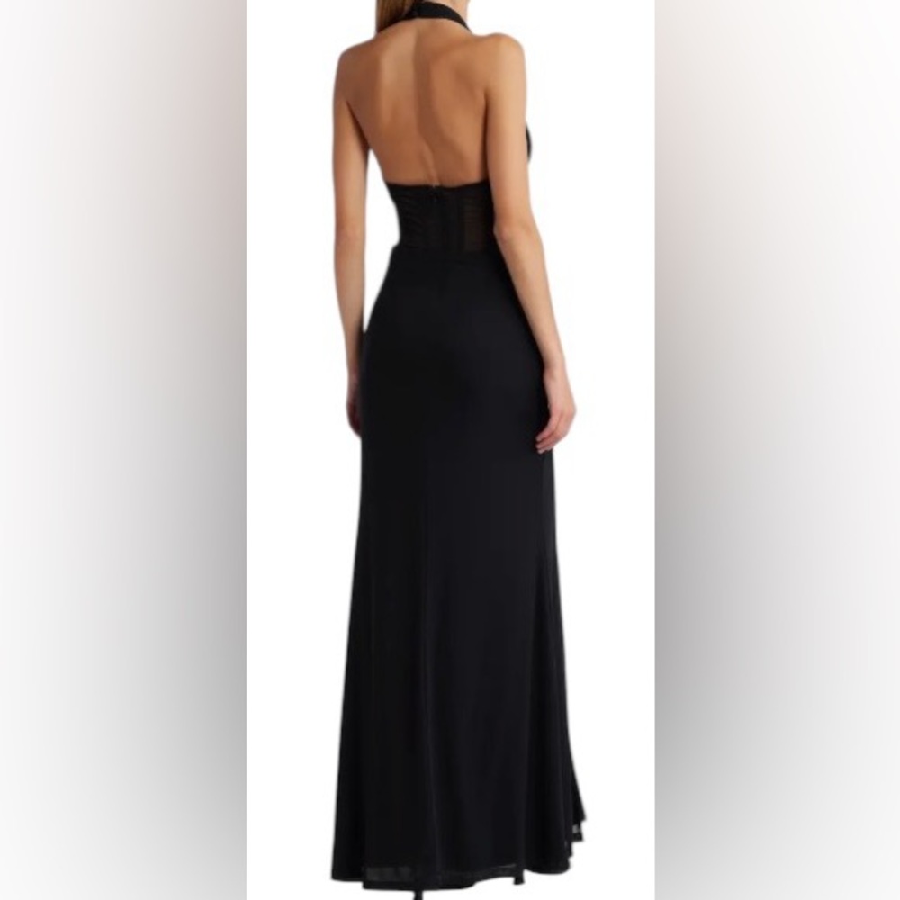 Never-Ending Glamour Black Mesh Cross-Front Halter Maxi Dress Size XS NWOT - Picture 6 of 13